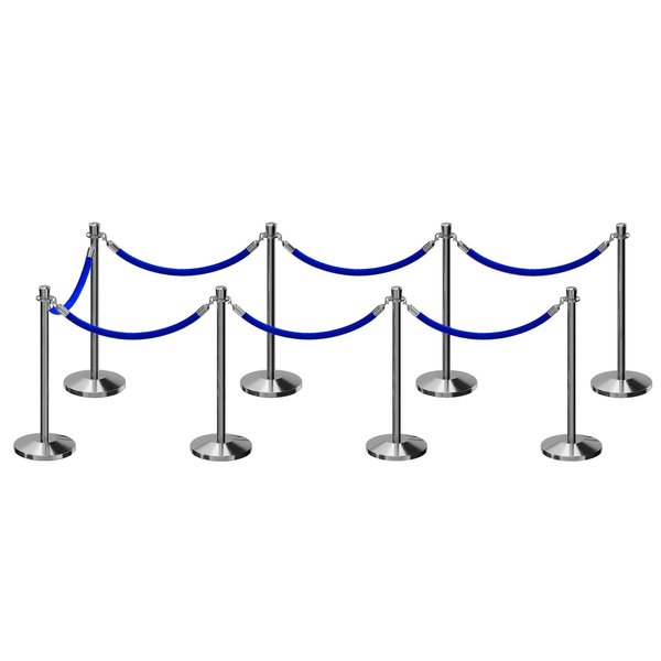 Montour Line Stanchion Post and Rope Kit Pol.Steel, 8 Crown Top 7 Blue Rope C-Kit-8-PS-CN-7-PVR-BL-PS